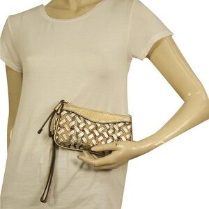 Vintage Burberry Gold and Cream Quilted Wristlet Clutch